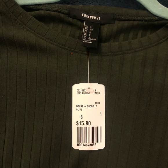 Olive ribbed long sleeve dress - Picture 2 of 4